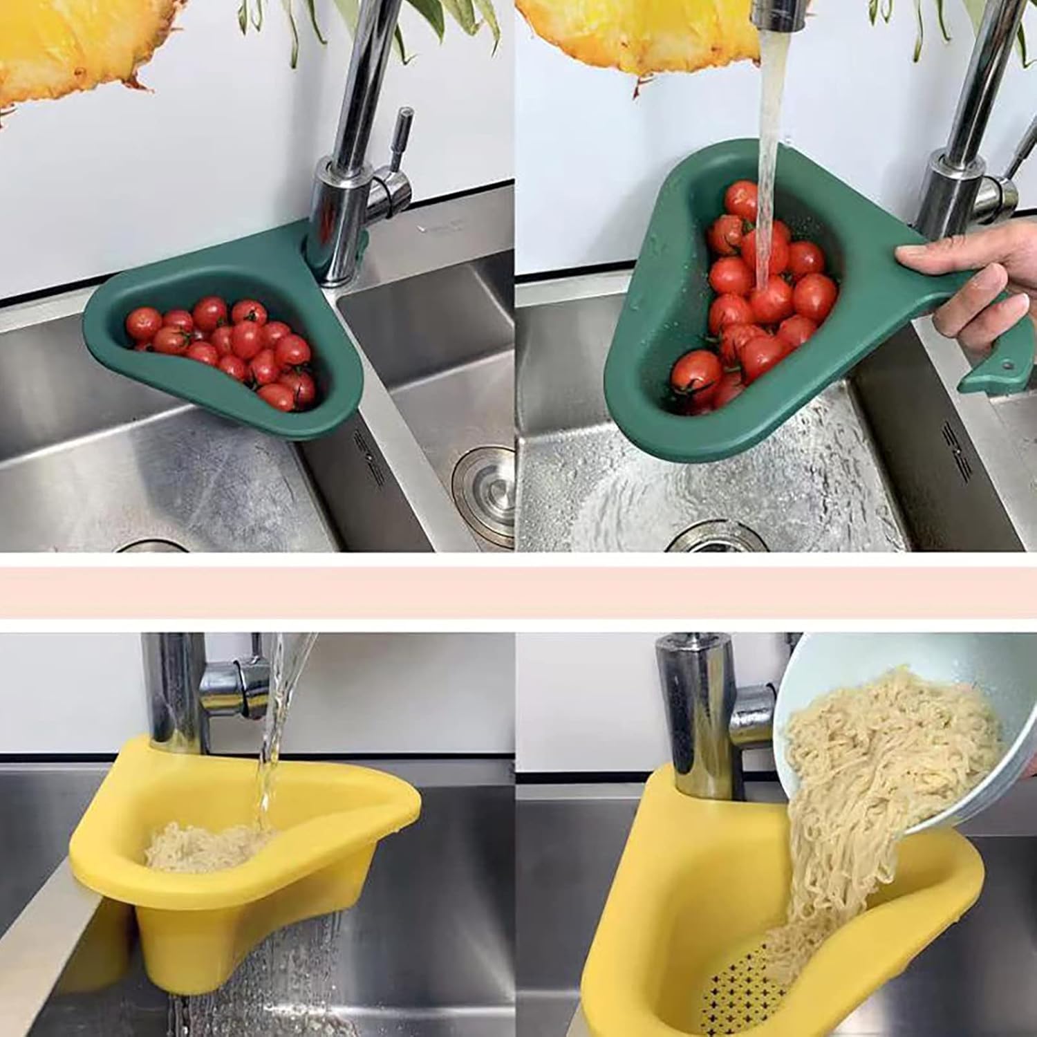 Suction Cup Corner Sink Strainer Basket – Automatic Dumping Food Waste Catcher With Faucet Sponge Rack, Green Suction Cup Corner Sink Strainer Basket – Automatic Dumping Food Waste Catcher With Faucet Sponge Rack, Green