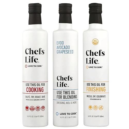 Chefs Life Ultimate Trio - Caja de regalo paquete variado de tres botellas 1 aceite de cocina 1 aceite de mezcla 1 aceite de acabado aceite de oliva