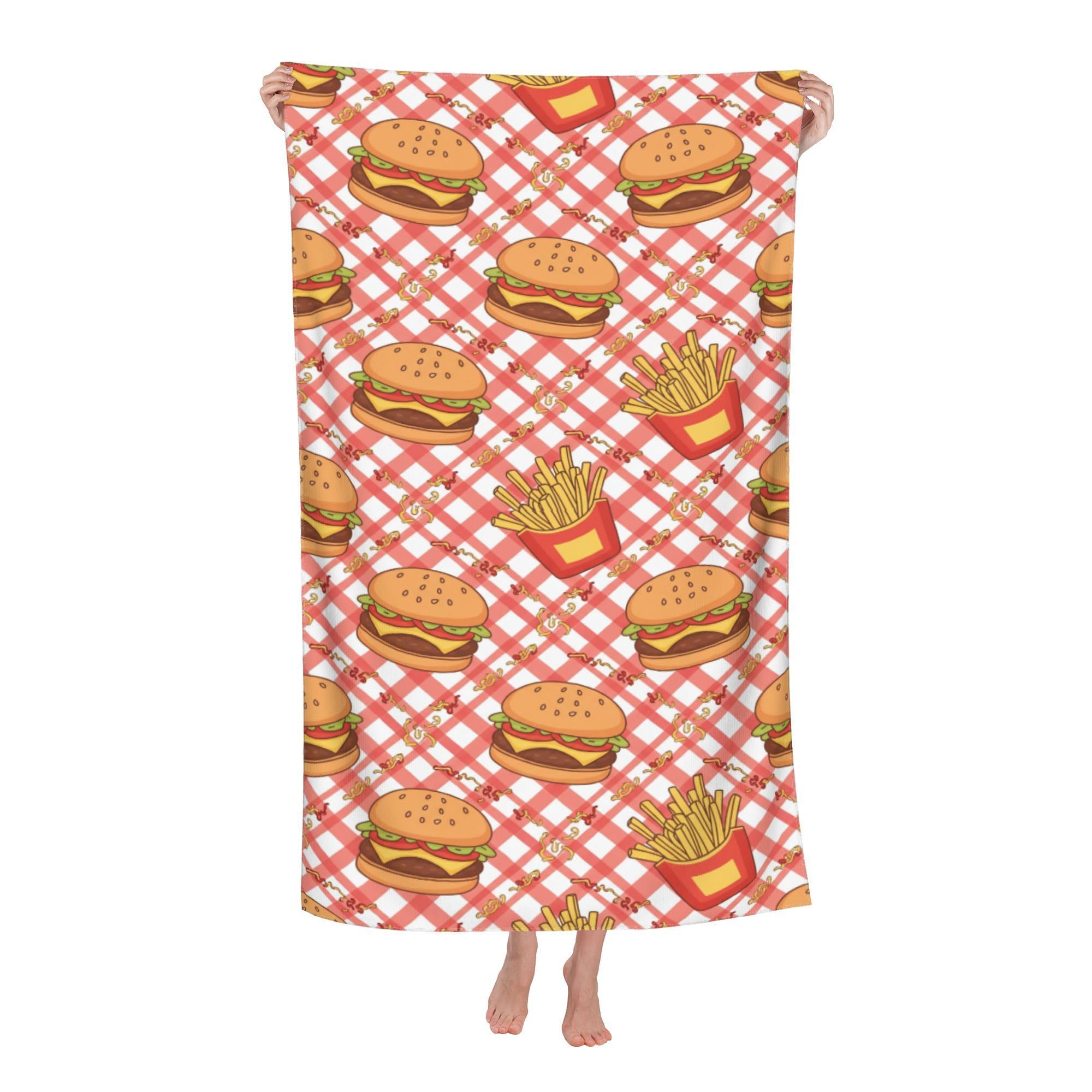 peiyeety Hamburgers French Fries Soft Bath Towels Absorbent Bathroom Towel for Beach Hotel Gym Spa Shower