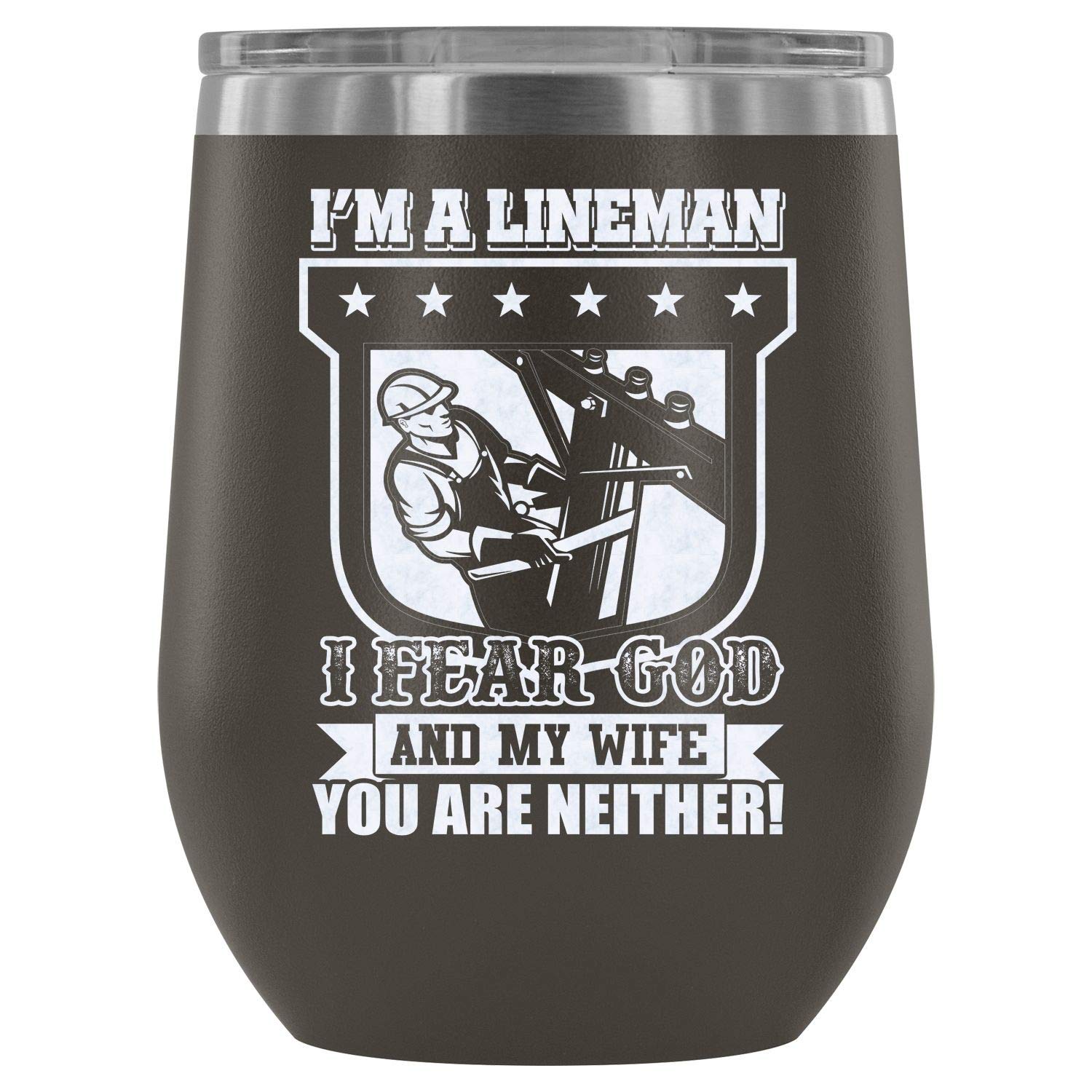 MISOSTORE Stainless Steel Tumbler Cup with Lids for Wine, I'm A Lineman Wine Tumbler, Proud To Be A Lineman Vacuum Insulated Wine Tumbler (Wine Tumbler 12Oz - Pewter)