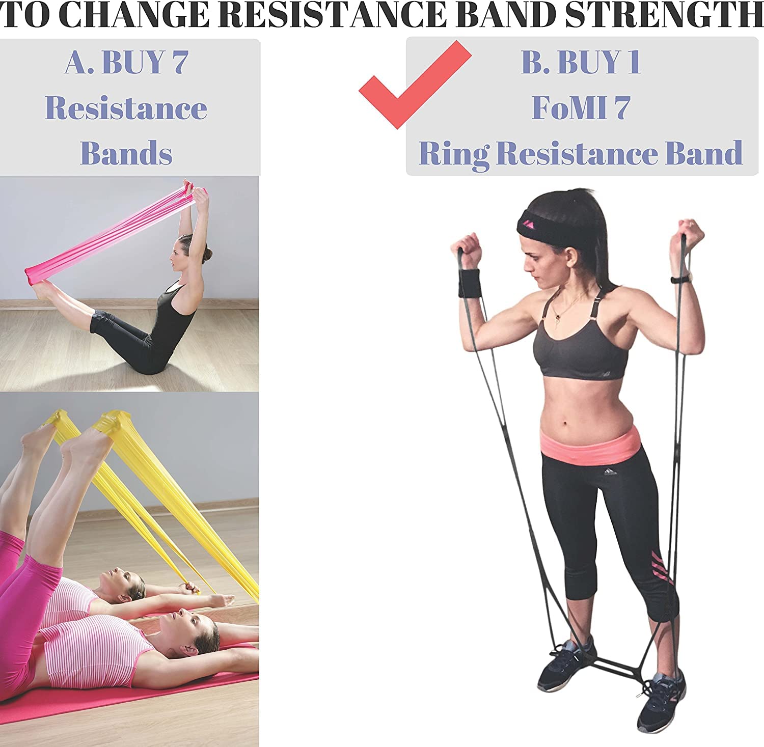 Fascia Elastica Con 7 Anelli Per Esercizi Di Resistenza - Morbido SEBS, Regolabile E Portatile Per Fitness, Gambe, Braccia (Viola)