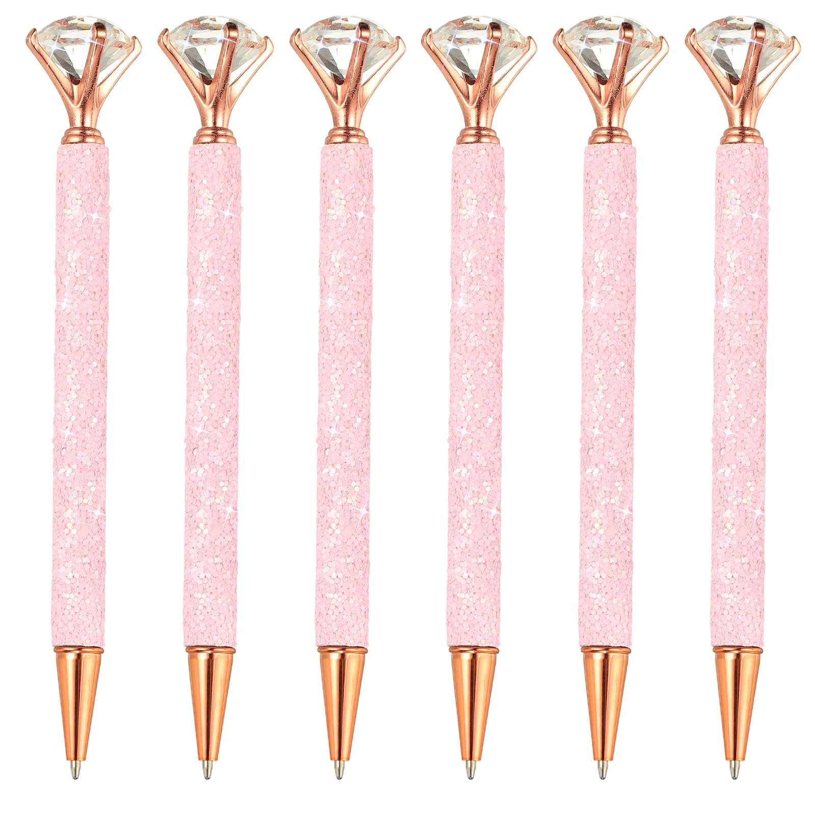 PATIKIL Glitter Ballpoint Pen, 6Pcs Crystal Diamond Twist Metal Pen Shine 1.0mm Medium Point Black Ink for Note Taking Journaling, Pink