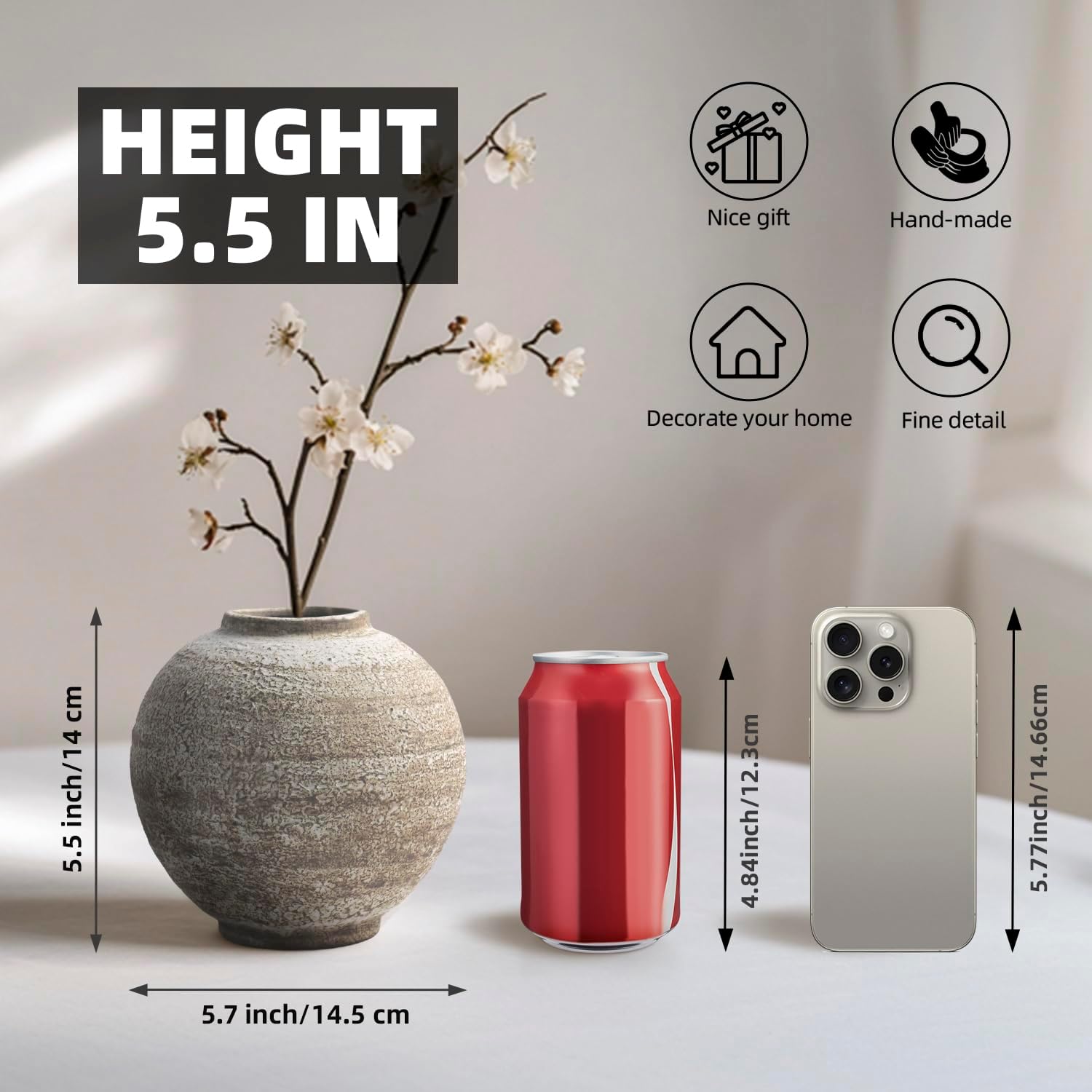 Ceramic Farmhouse Vase Rustic Decor,Pottery Decorative Flower Vases for Home Decor,Boho Vase for Table, Living Room,Bathroom,Shelf,Mantel Decoration,5.5 inch - Image 3