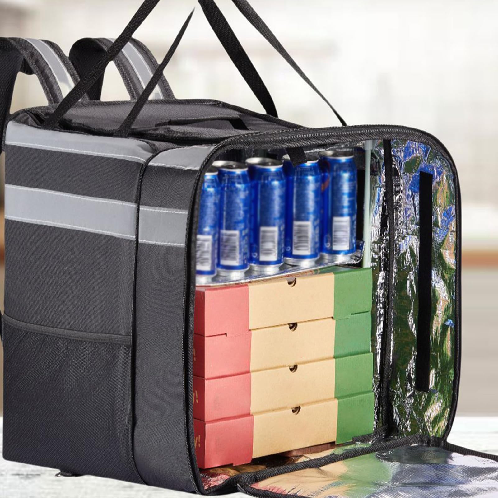 Bolsa aislada para entrega de alimentos, bolsa enfriadora para entrega de alimentos, calentador de alimentos portátil para microondas | Transportador térmico para catering | Transportador de alimentos