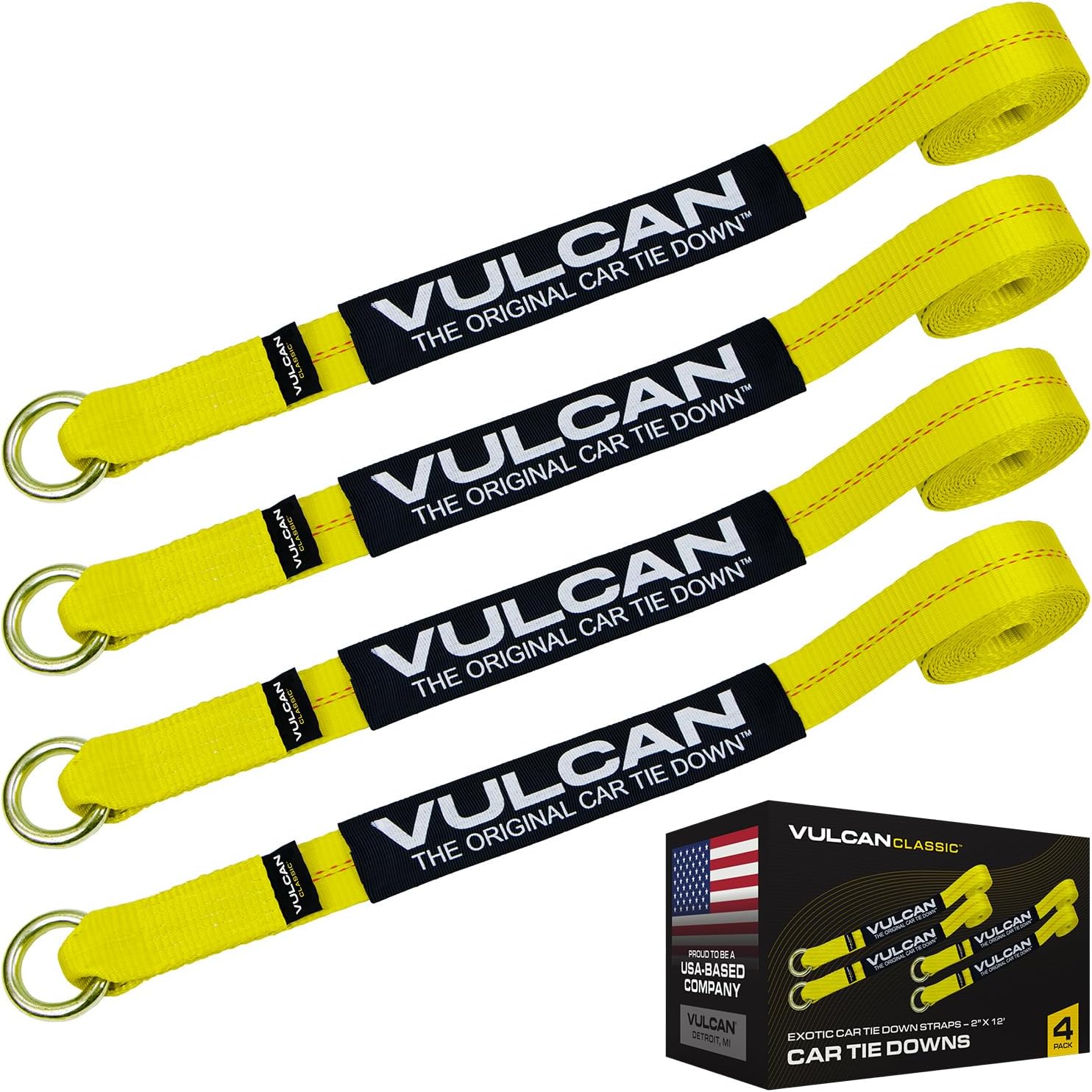 Vulcan Classic Yellow 2" x 12' Loop Exotic Car Tie Down Straps (Includes Four 2" x 144" Loop Straps)