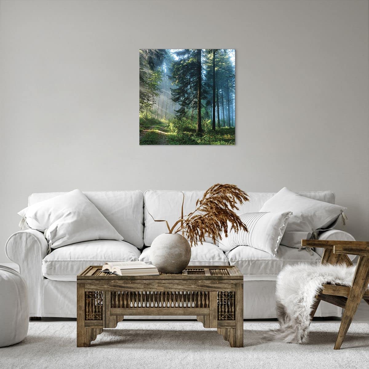 Deco Cadre Décoration Salon Forêt Aube Le Soleil Moderne Impression sur Toile 50x50cm Image Tableau Decoration Murale Chambre Cuisine Carré Art Wall Decor Tableaux Decoratifs Muraux AC50x50-4398