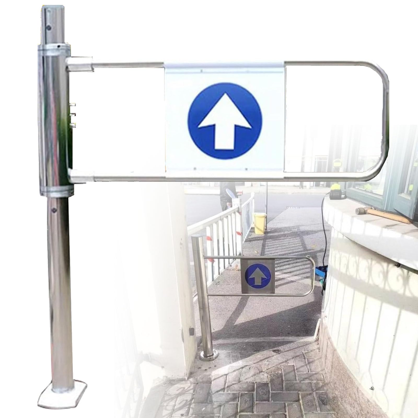Puerta de Seguridad de Cierre automático para supermercados y almacenes, Puerta metálica unidireccional de 90° para bibliotecas y Bares panorámicos, Acceso peatonal unidi