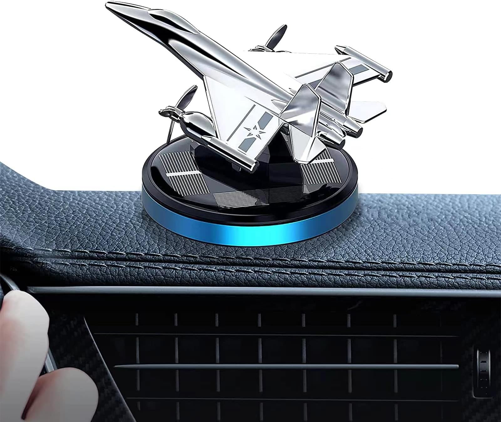 [ Military-Grade Fighter] Car Air Freshener, Alloy Solar Rotating Car Essential Oil Diffuser with Cologne Natural Plant Essential oil, Car Aromatherapy Decorations (Blue Base)
