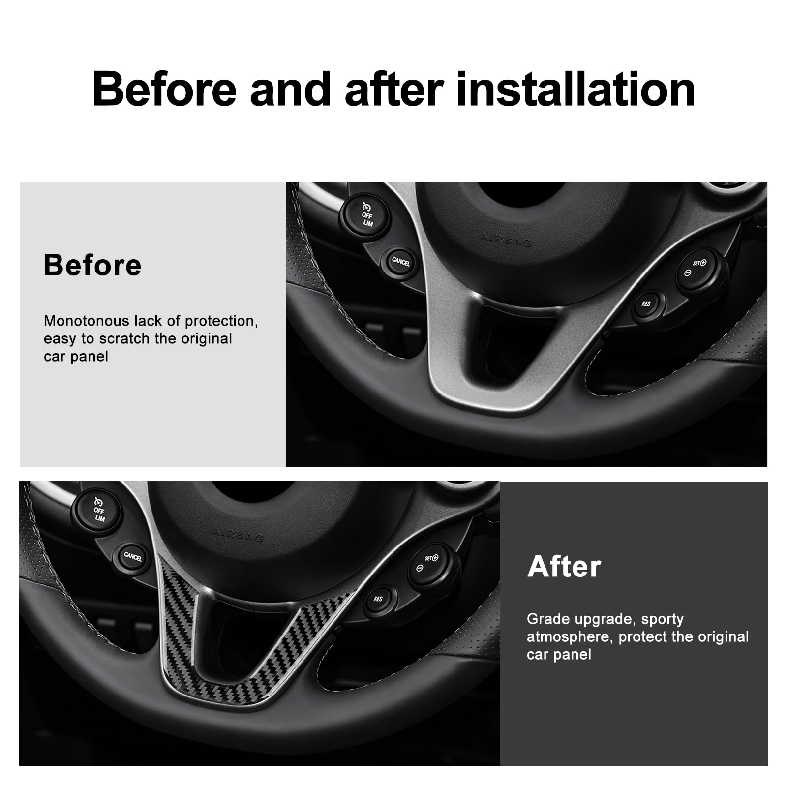 KUNGKIC Fibra Di Carbonio Per Auto, Telaio Del Freno A Mano, Autoadesivo, Per Interni, Compatibile Con Mercedes Benz Smart 453 Fortwo Forfour - 11