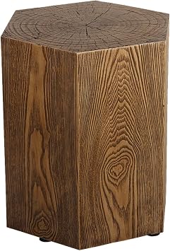 Afterglow Outdoor Hexagonal Side Table, Terrafab Material Natural Decorative Garden Stools, Unique End Table for Living Room Bedroom Patio Home Decor