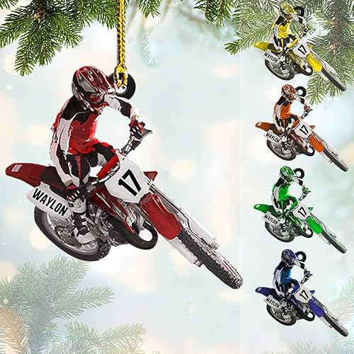 Adorno acrílico personalizado para motocross, adorno de Navidad de moto de cross 2023, adorno de jugador de motocross, decoración de árbol de
