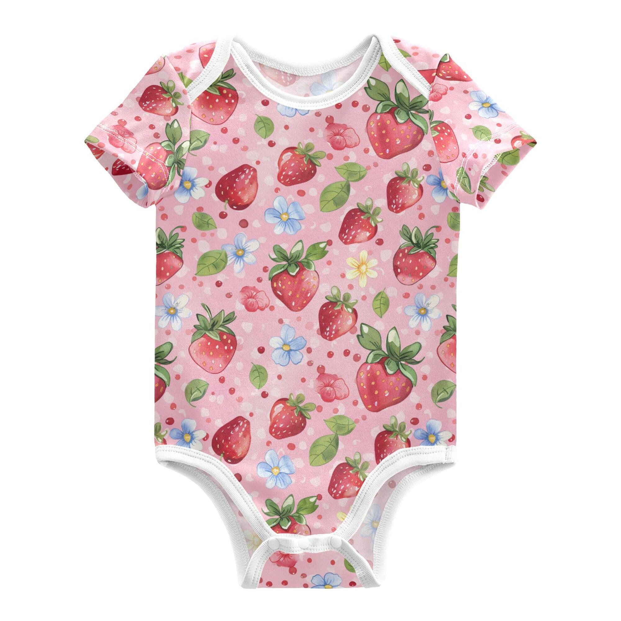 Wudan Cute Strawberries and Blue Flowers Pink Boys Clothes Summer Cotton Months Girls Clothes for Month Baby 6M