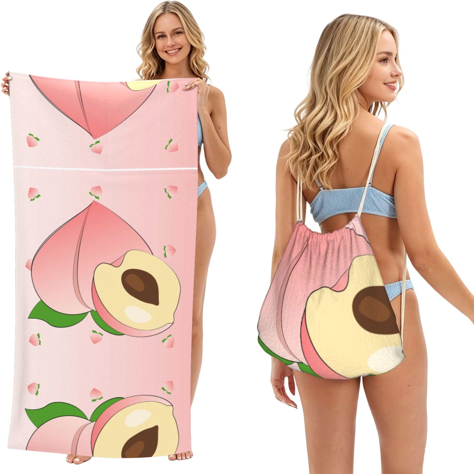 SXZVVBN cartoon peach 2-in-1 Beach Towel Bag, Quick Dry Sand Free Travel Towel Backpack for Adults