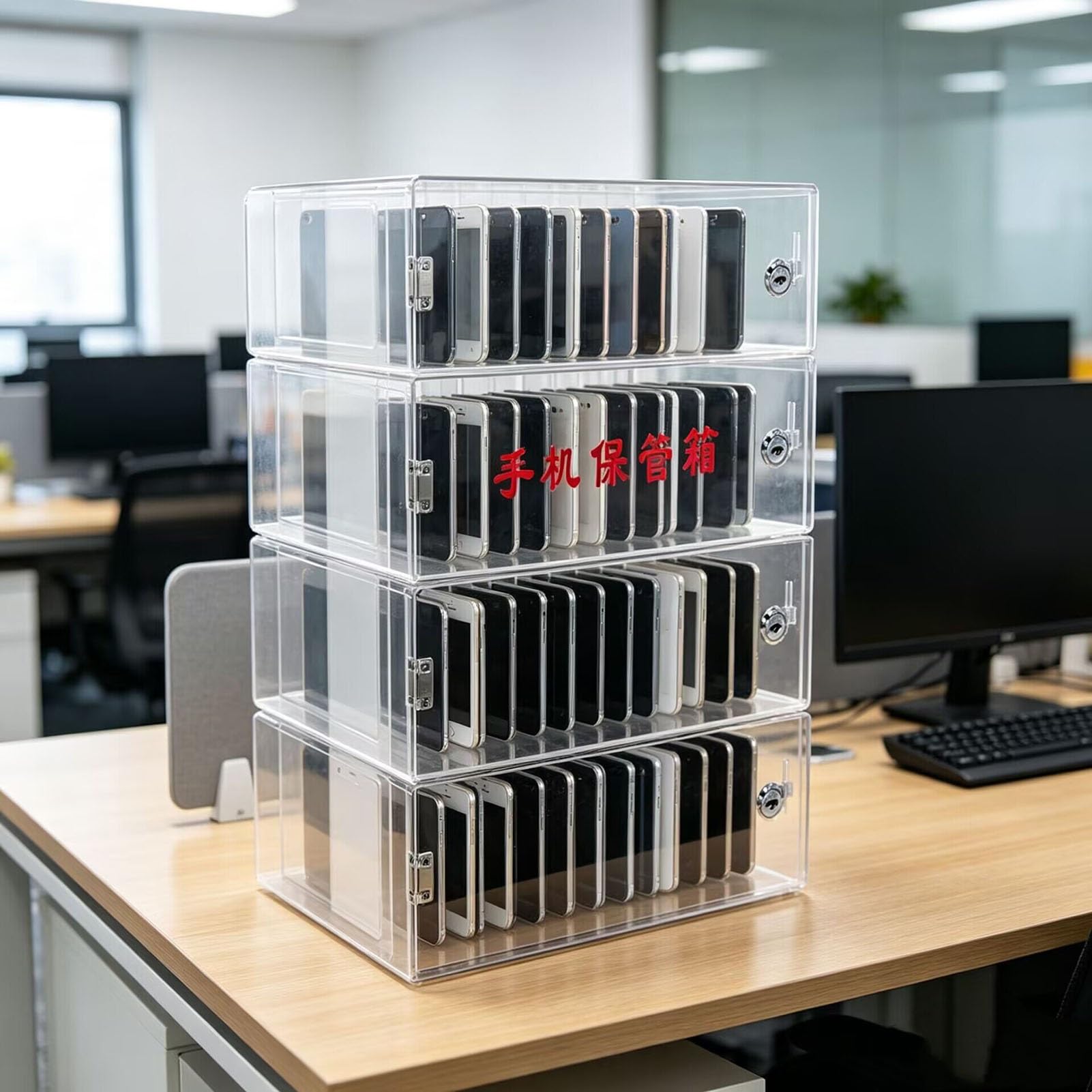 Un Unico Strato, Un Unico Lucchetto Scatola Per Cellulari In Acrilico Trasparente Armadietti Per La Gestione Dello Spazio Di Archiviazione Per Scuole Aziende E Fabbriche(50bits)