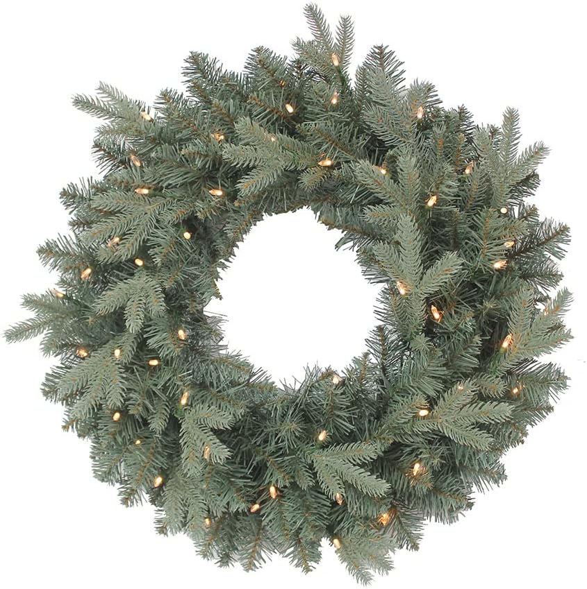 Kurt S. Adler 24-Inch Battery-Operated Pre-Lit Warm White LED Blue Spruce Wreath