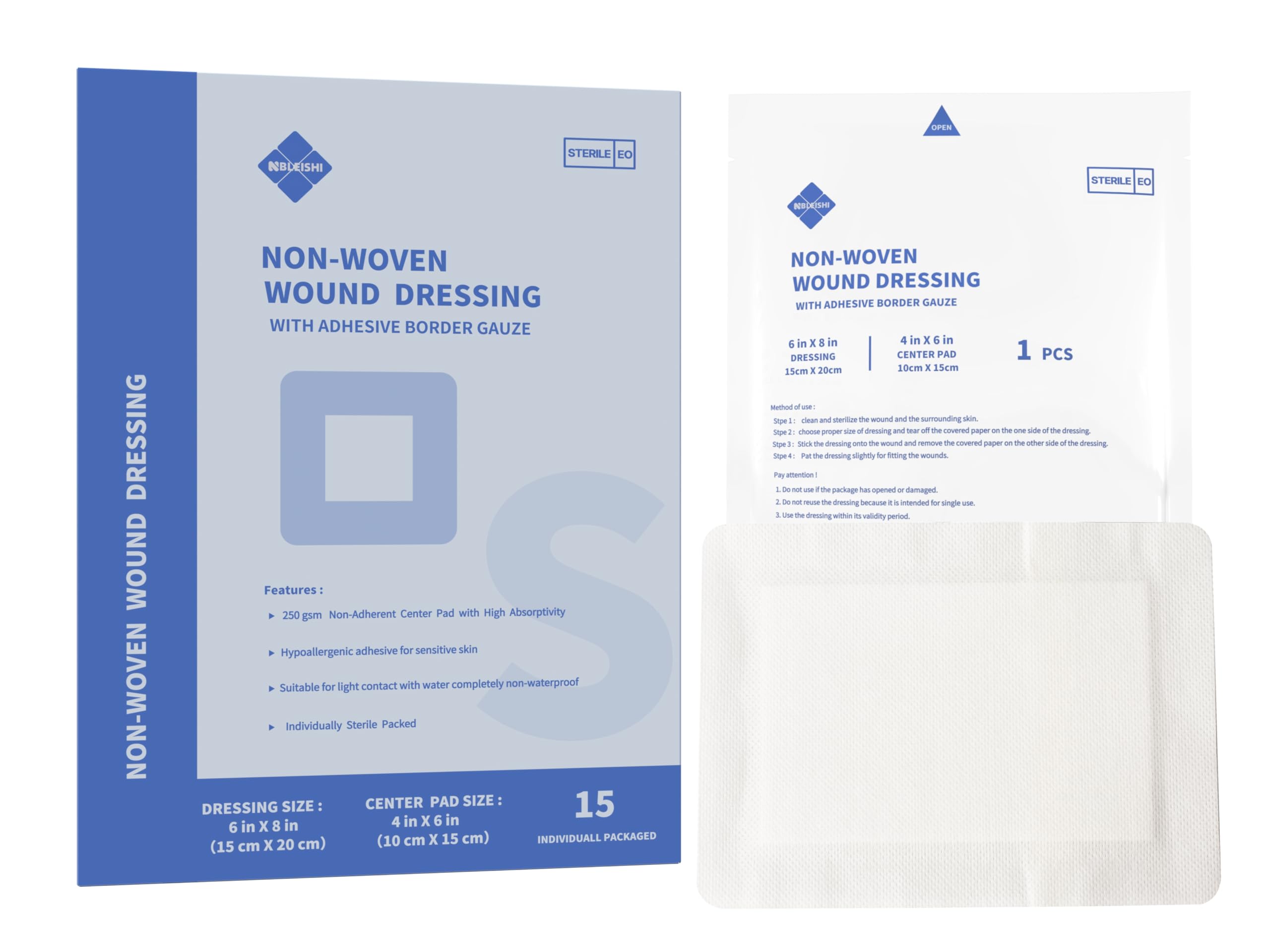 Non-Woven Island Dressing, 6" x 8", 15 -Pack