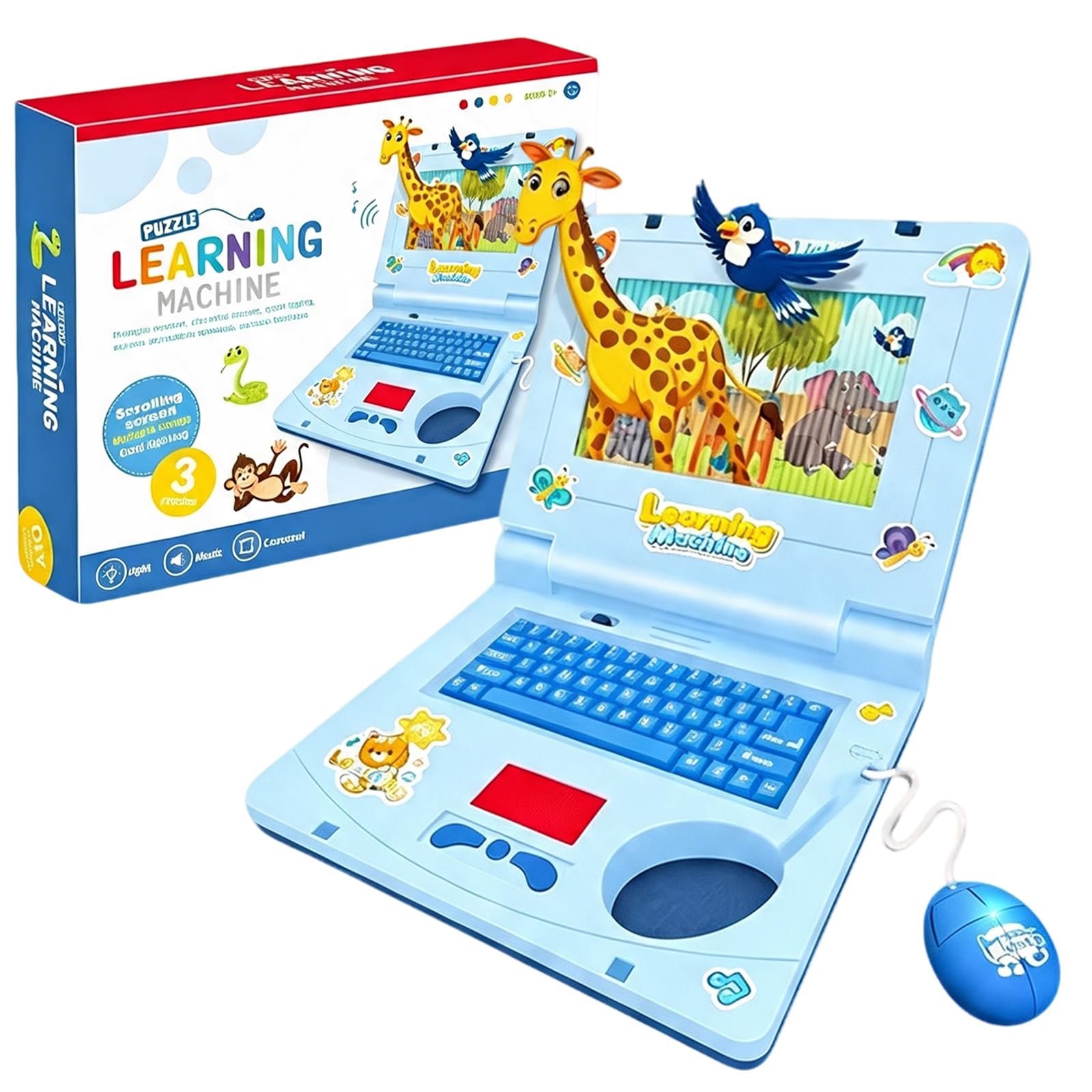 Interactive Toy Laptop, Featuring Lights, Sounds Educational Games, Fostering Creativity & Motor Skills Through Play, Simulated Laptop Learning Toy, Pretend Computer Toy with Keyboard Mouse, Blue