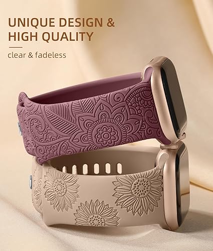 Vista 50 de Odbeai Correa deportiva de silicona suave con grabado floral compatible con Apple Watch de 1.496 pulgadas, 1.575 pulgadas, 1.614 pulgadas, 1.654