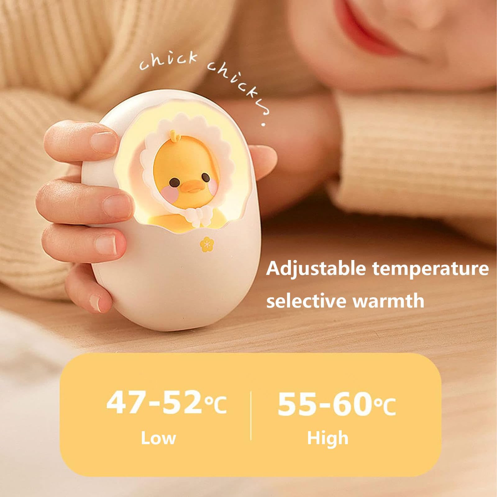 Scaldamani Elettrico a Forma di Carino con Power Bank, luci notturne 3 in 1, scaldamani 6000 mAh/USB-C/2 Livelli di Calore Fino a 140 ℉ per Lavoro Invernale, Campeggio, Pesca