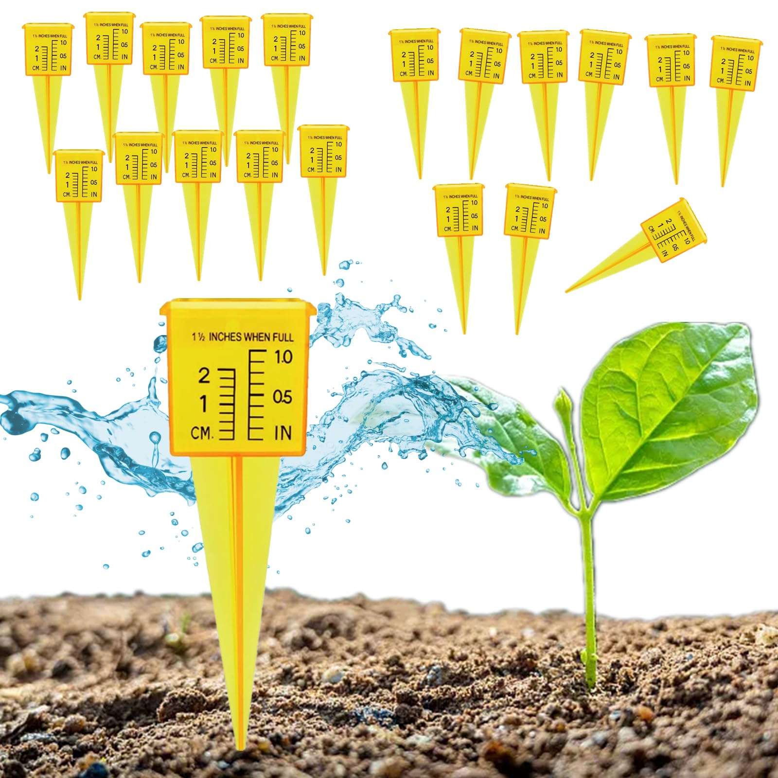 Qivine 20pcs Pluviometro da Giardino, Misuratore Pioggia in Plastica con Scala, Facile da Installare, Pluviometro Professionale per Giardino All'Aperto Fattoria, Giallo