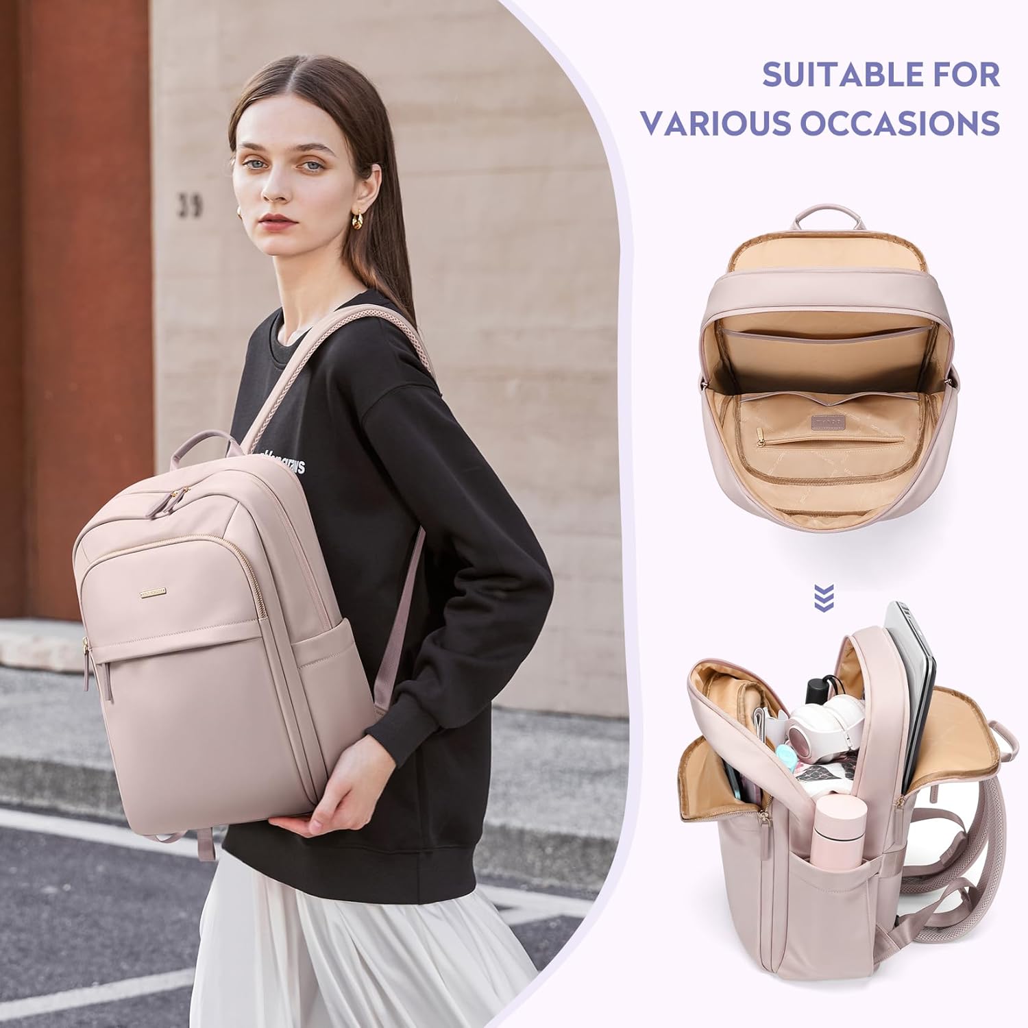 Hiking Travel Backpack for Women Casual Business Weekender Multilayer Laptop Bag,16 Inch,Pink - Image 7