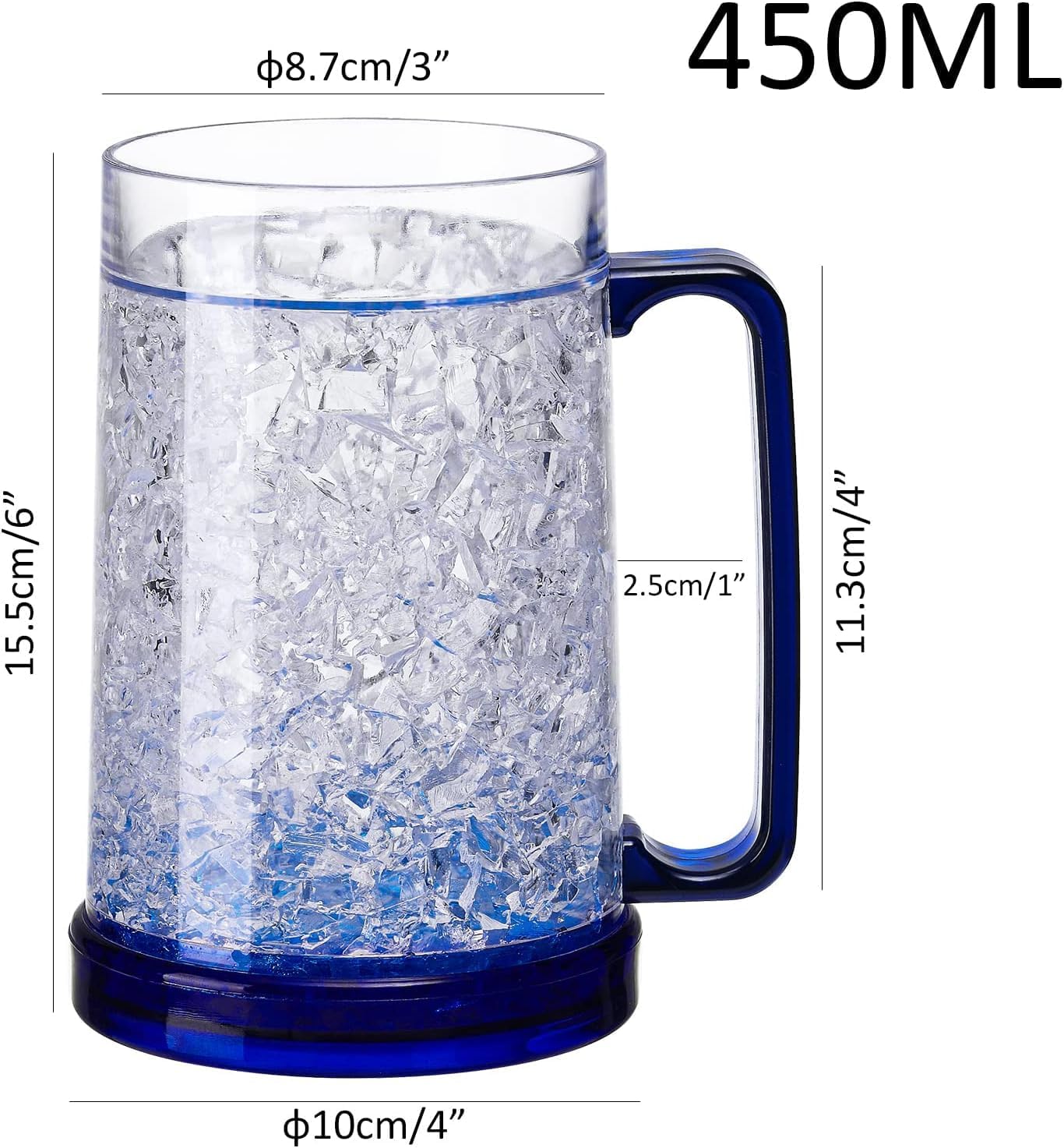 Double Wall Gel Frosty Freezer Ice Mugs 16oz Set of 4 (White black red and blue) - Image 3
