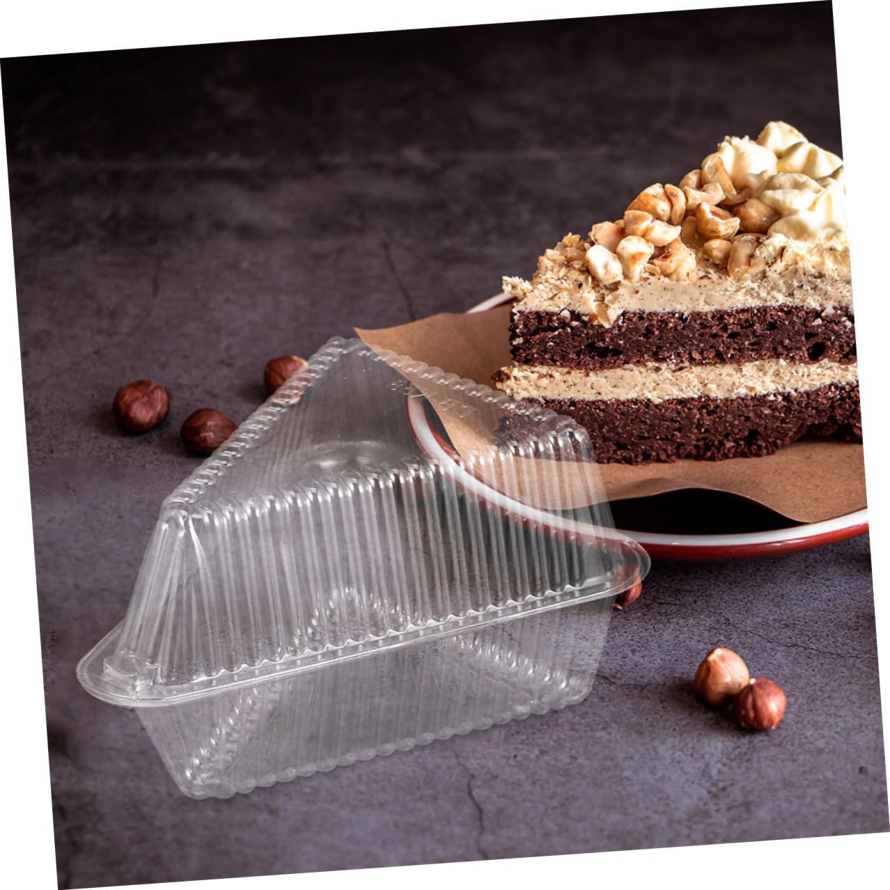 200pcs Triangle Cake Packaging Containers with Hinged Lids, Disposable Plastic Cheesecake Slice Boxes for Bakery Takeout and Food Service