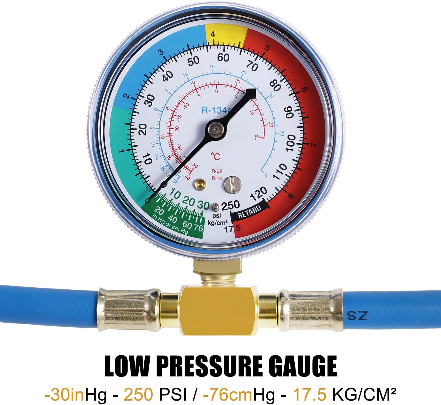 YSTOOL AC U Charge Hose with Gauge Car Refrigerant R134a Recharge Tool Kit Auto Air Conditioner Charging Hose 250PSI Low Pressure Meter Brass 1/4" Female Parts R134a Can Tap Quick Coupler