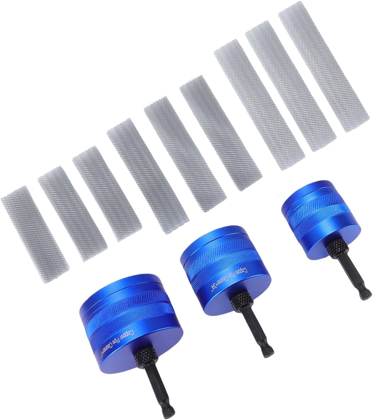 Copper Pipe Cleaner Set, 1/2in 3/4in 1in Sizes for Metal Plumbing with 1/4in Hex Shank Drill Compatible and 9Pcs Replacement Brushes for Oxide Removal Burrs Paint