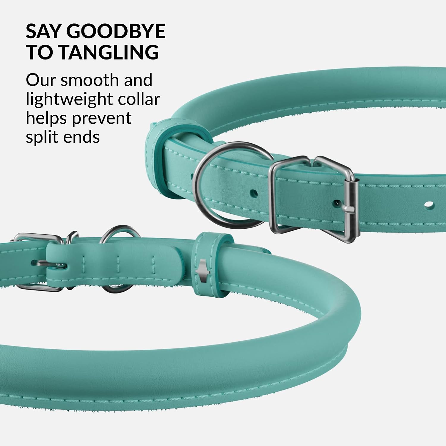 Tangle-Free Reflective Leather Dog Collar, 16-20 in, Mint Green image 2