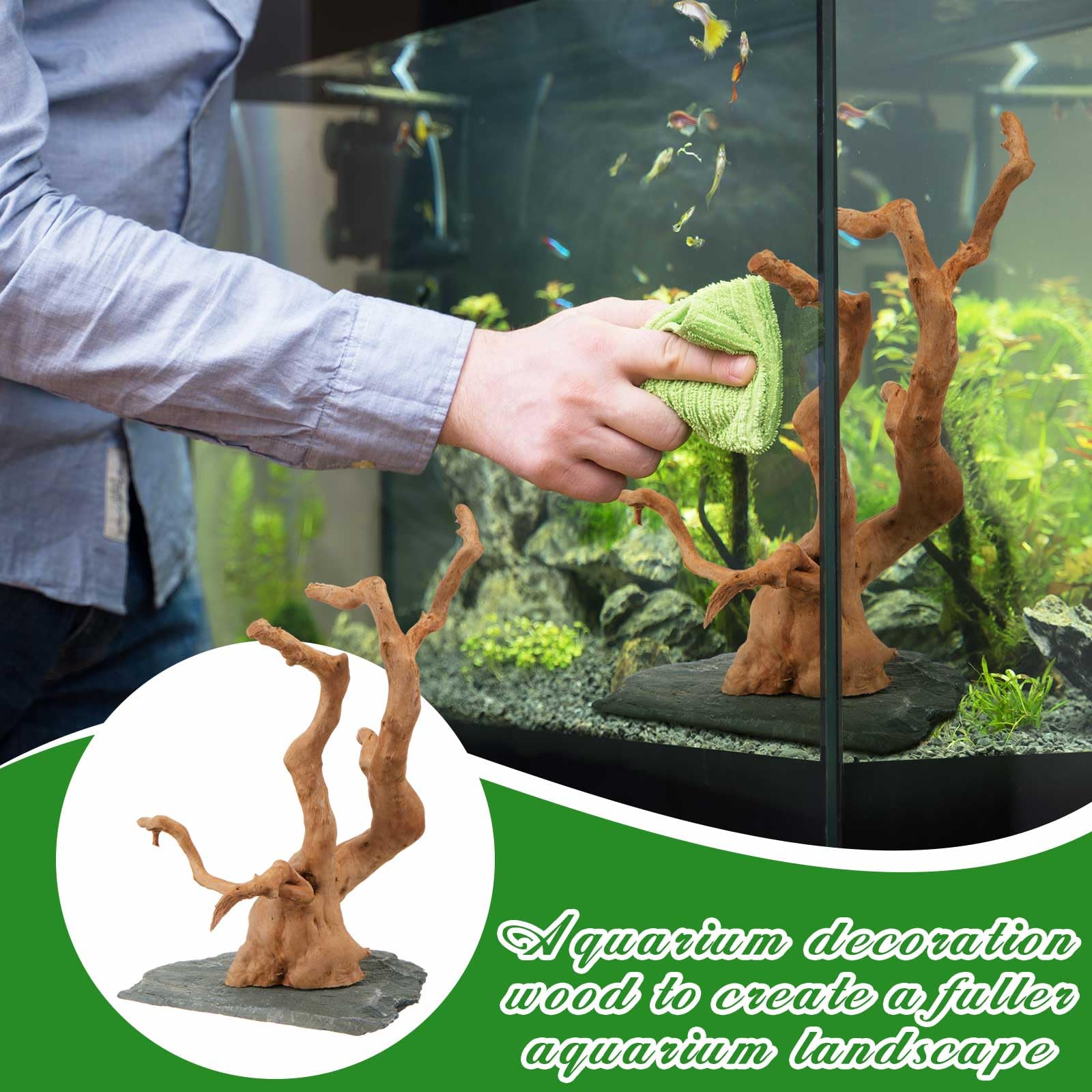 AceOrbit Grande legno naturale di ragno, 21,5-29,9 cm, legno naturale per acquario, legno di ragno su pietra ardesia, per acquario, terrario, vivario, acquario per rettili, decorazione per acquari