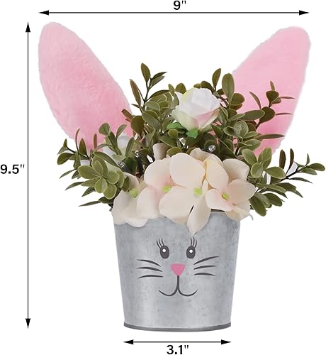 Miniatura 2 de Prsildan 2 decoraciones de Pascua artificiales con orejas de conejo decoración de mesa de Pascua iluminada flores de conejo decoraciones de mesa de