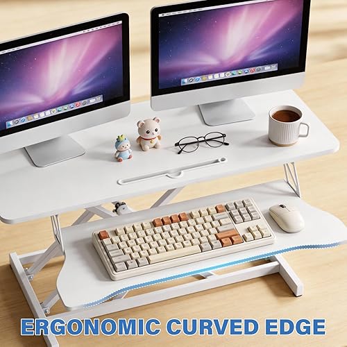 Miniatura 2 de Convertidor de escritorio de pie de 37 pulgadas, resorte neumático manual, convertidor de escritorio estable de dos monitores, estación de trabajo