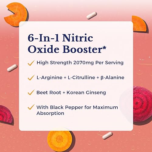Miniatura 3 de Vitalitown Suplemento de óxido nítrico de 2070 mg, L arginina, beta alanina, L citrulina y raíz de remolacha, raíz de ginseng, refuerzo de óxido