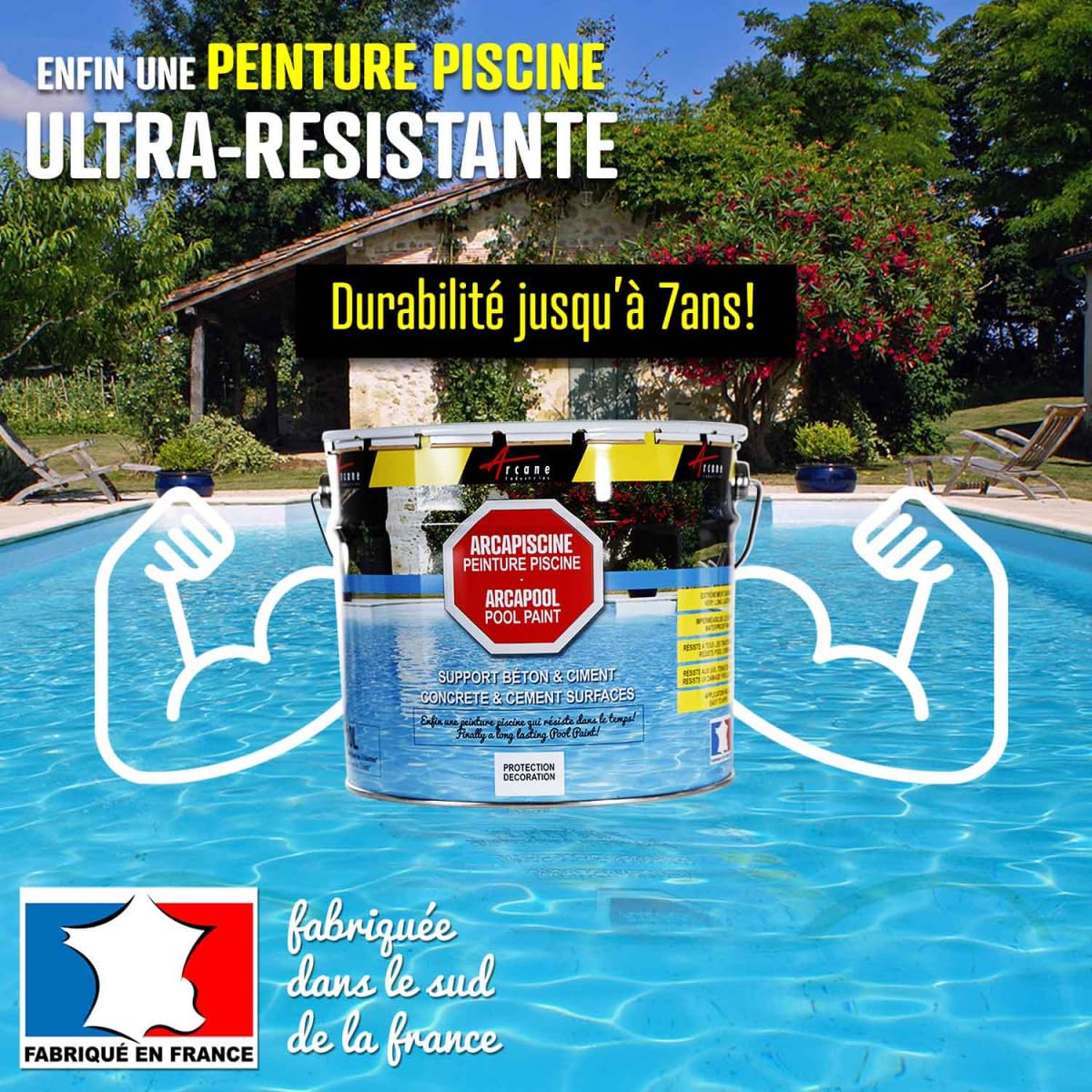 ARCANE INDUSTRIES Peinture piscine béton - Peinture hydrofuge pour bassin en ciment ou béton | Haute résistance sel & immersion | ARCAPISCINE pour piscines - 2.5 L Bleu