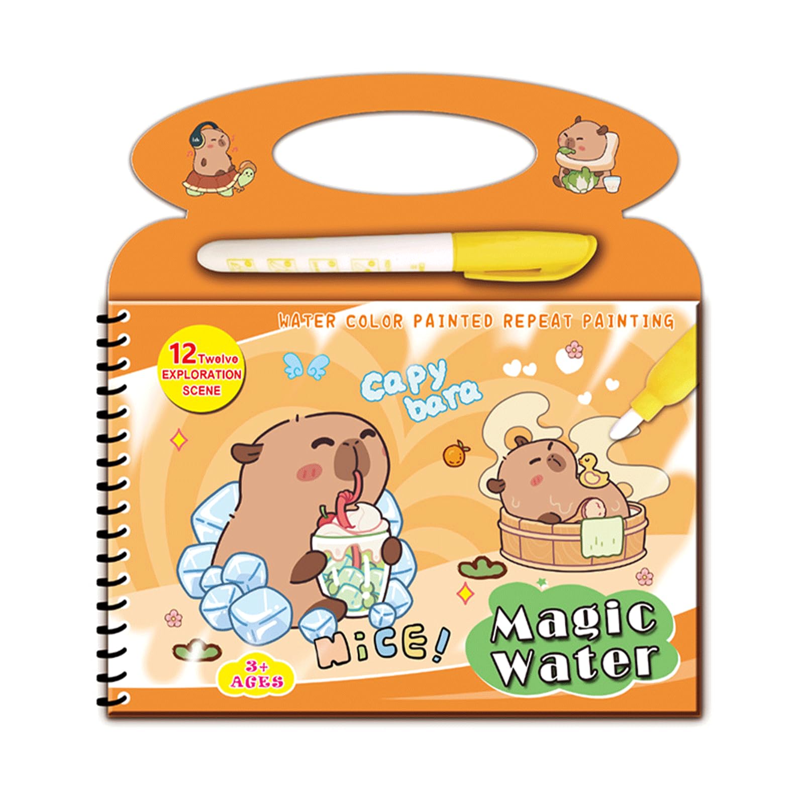 LEMONSTONE Wassermalbuch mit Wasserstifte, Wiederverwendbares Magisches Malbücher Water Colouring Book, Kreatives Water Coloring, Water Wow Malbuch,Wasser Malbuch Doodle für Kinder Geschenke(Capybara)