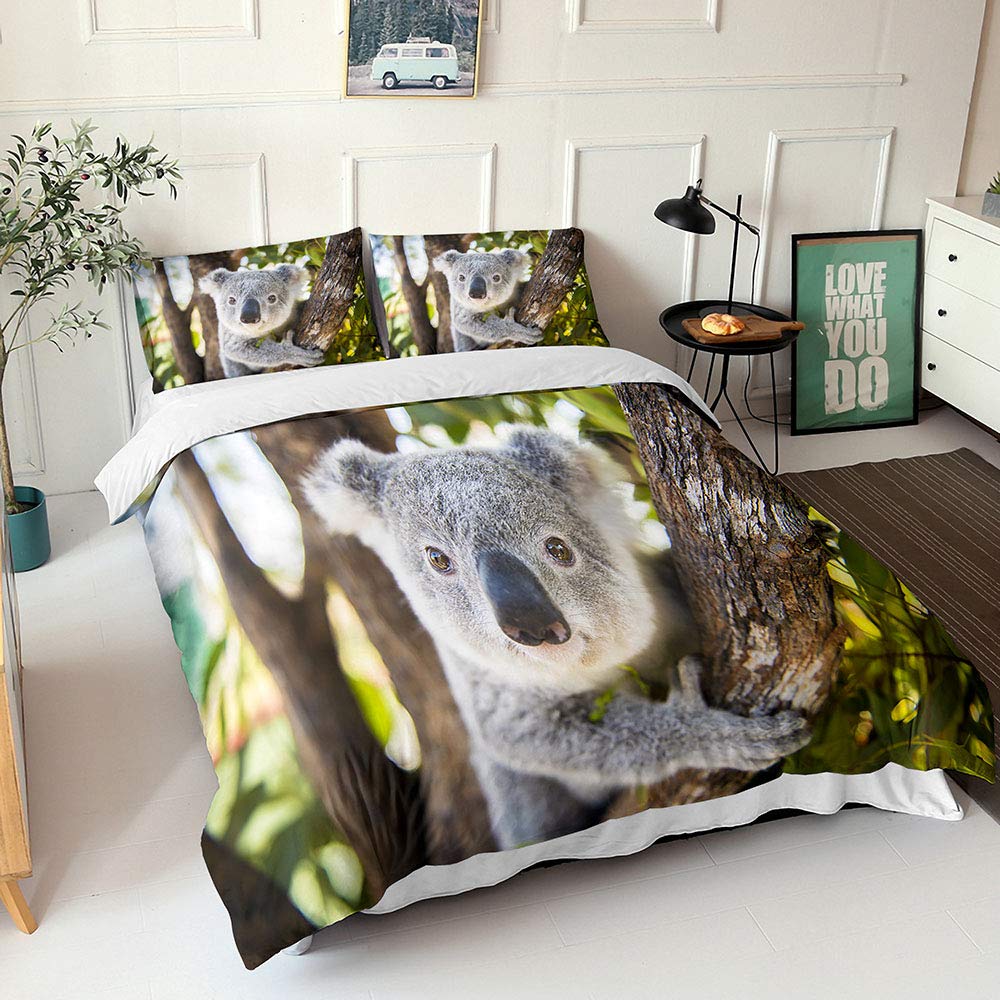 Morbuy Boys Koala B Duvet Cover Set For Single Double Super King Size Bed, 3D Koala Animal Printed Microfiber Bedding Sets Duvet Set With Pillowcases And Quilt Case (,King-220X230cm)