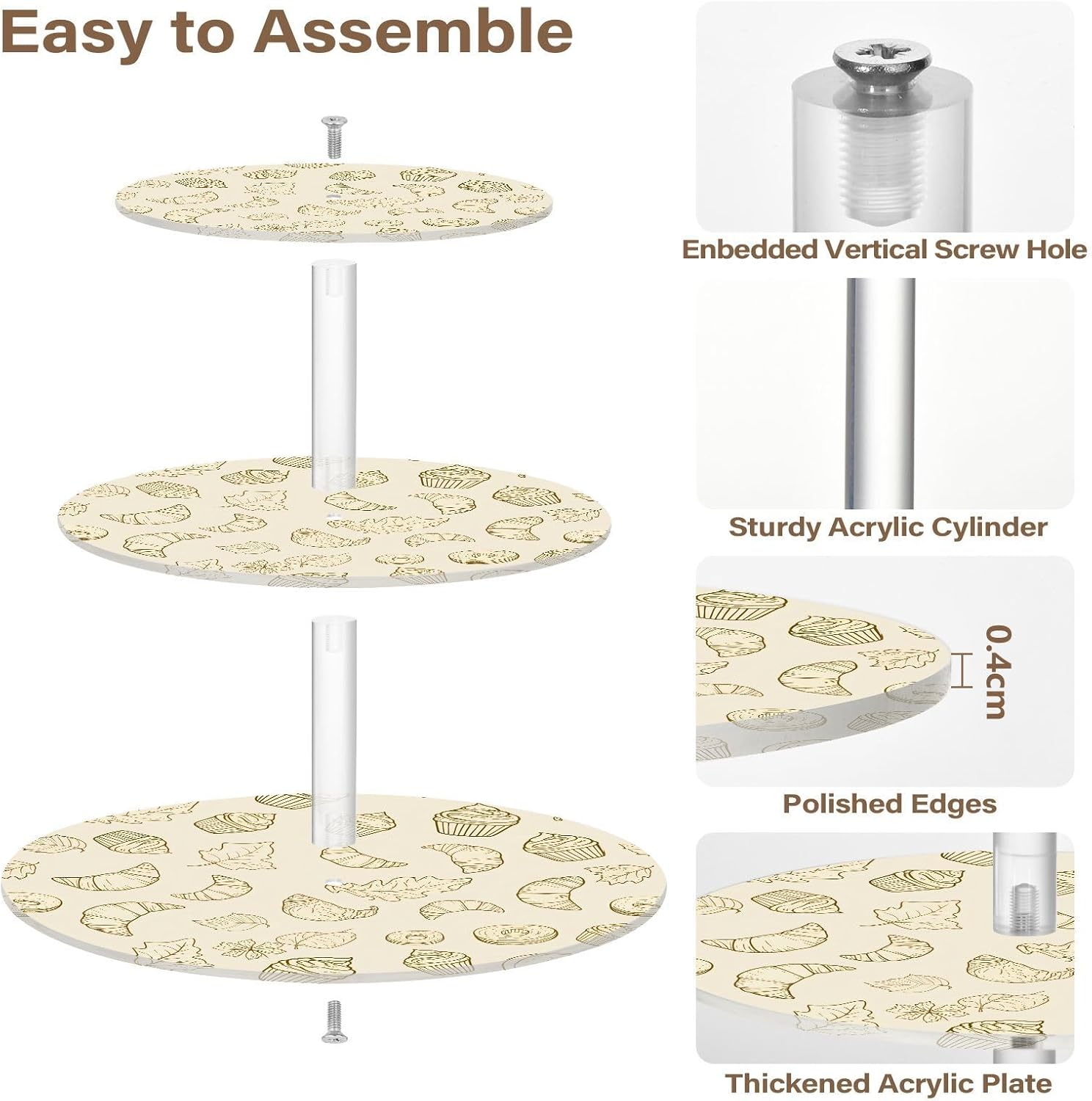 Bread Leaves Cake 3 Tier Acrylic Cupcake Stand, Cupcake Stand for 34 Cupcakes for Weddings, Christmas,Holidays,Parties,Birthday,Printed Cupcake Tower 23300170