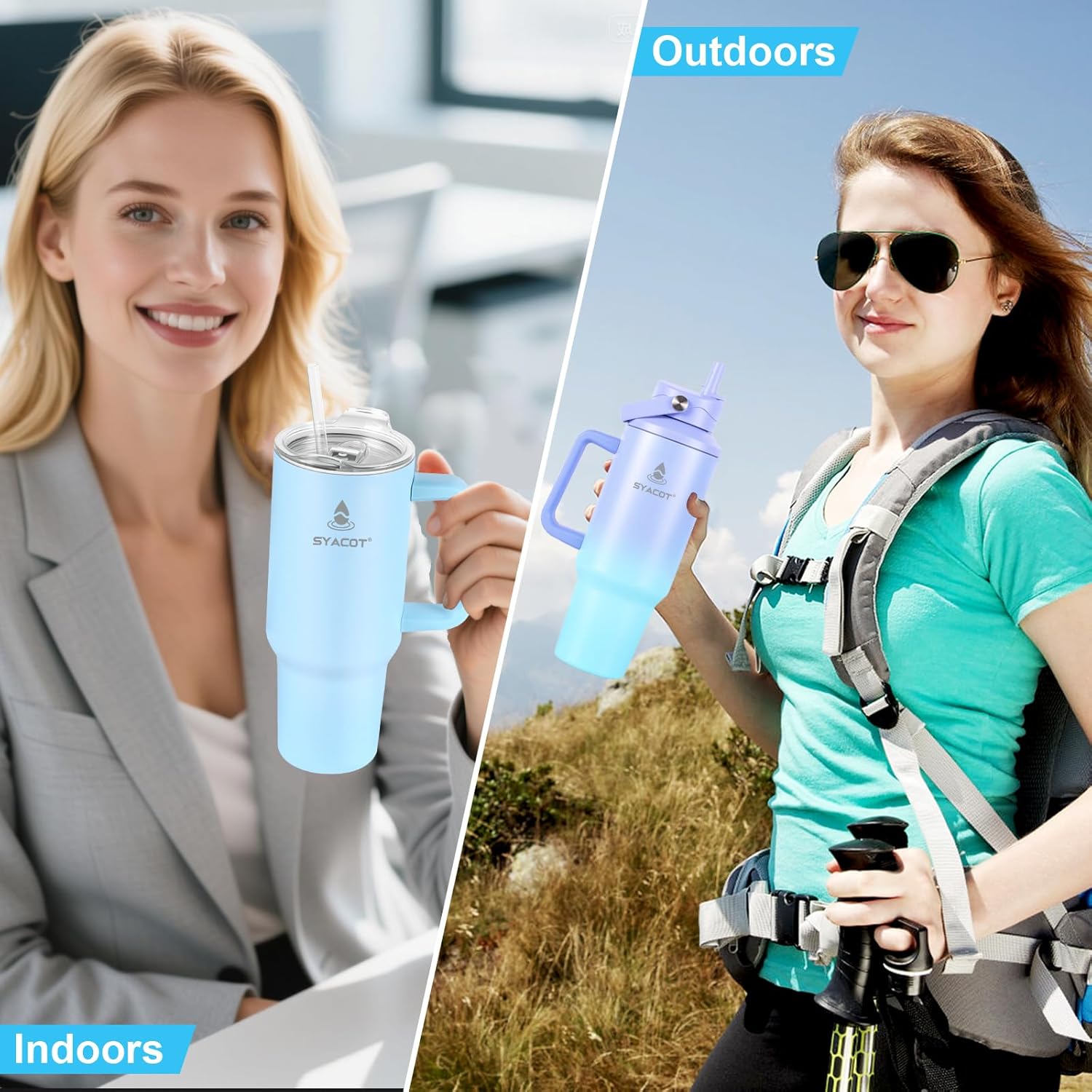 40 oz Tumbler with Handle and Straw or Convert to 40 oz Insulated Water Bottle Fits in Cup Holder. Stainless Steel Metal Water Flask with 2 Lids for Travel,Camping,Gym Sports Coffee Mug Thermal Cup - Image 6