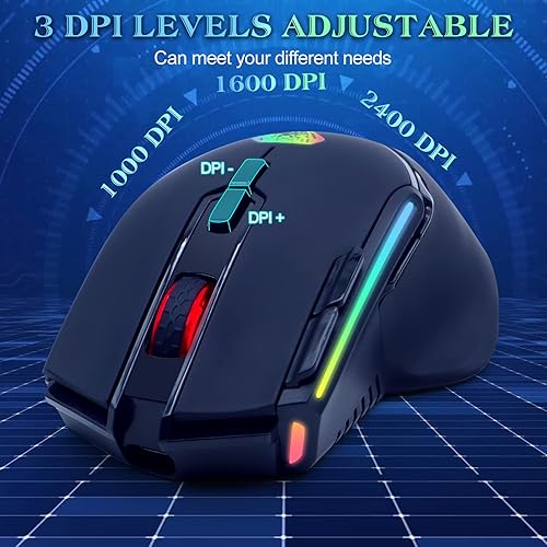 Miniatura 4 de VEGCOO Wireless Gaming Mouse, Slient Gaming Mouse with Double Click & Back to Desktop Key, Rechargeable RGB Gamer Mouse with Side Buttons,