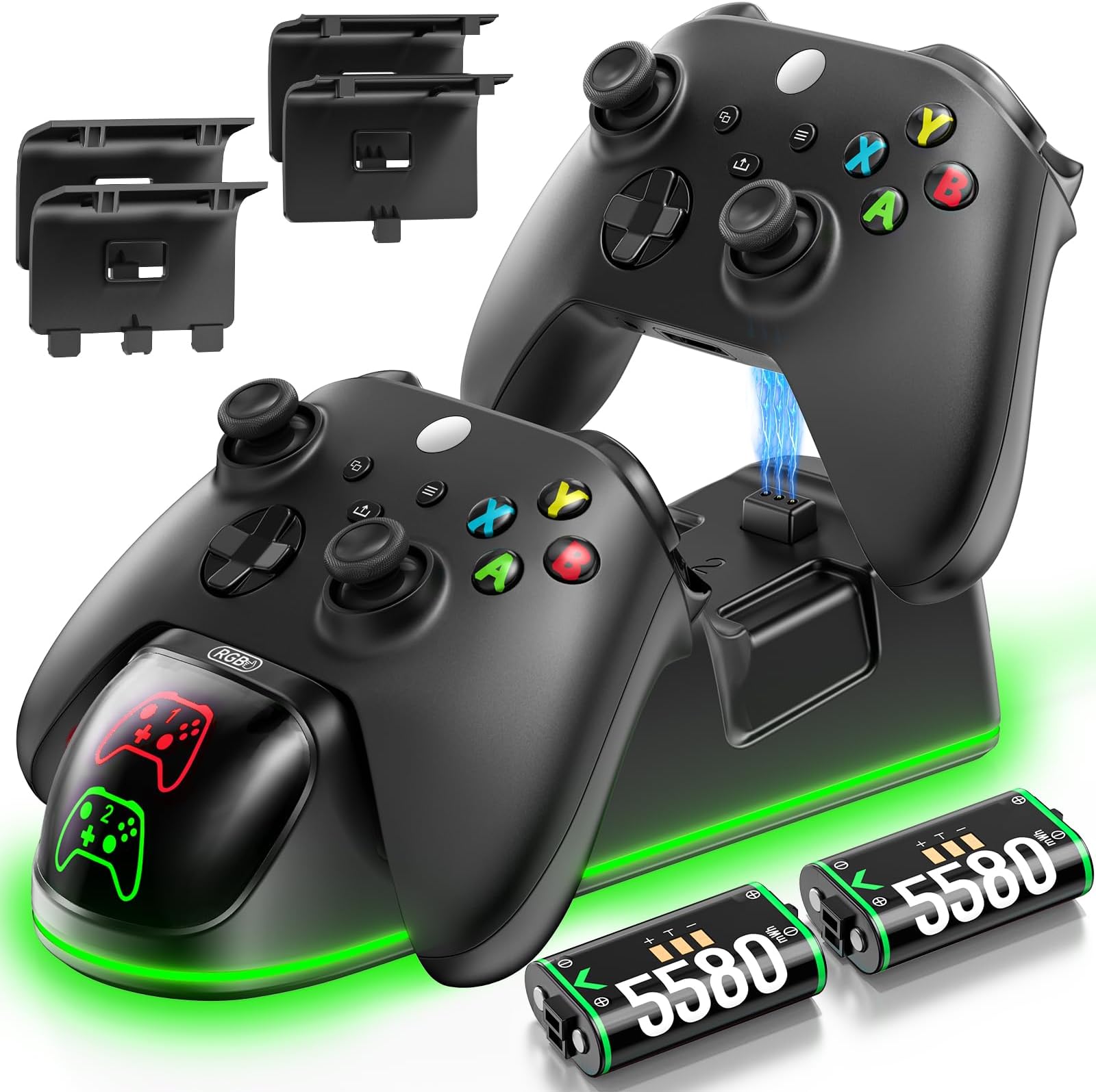 OIVO Controller Charging Dock with 2 x 5580mWh Rechargeable Battery Packs for Xbox One/X box Series X/S, Twin xbox Charger Dock with Rechargeable Battery Packs