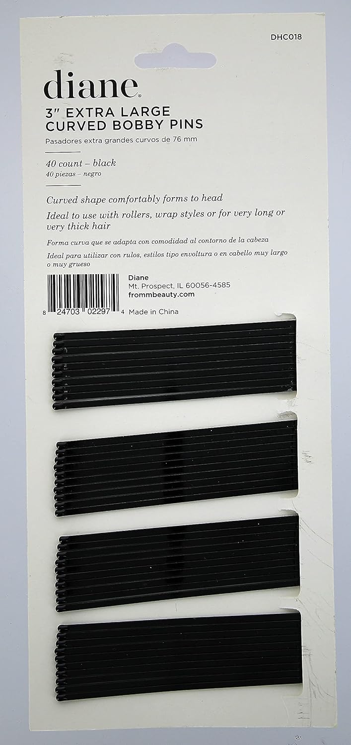 Diane Curved Hair Bobby Pins for Women – Large 2.5” Bobby Pins - Black, Curved Flat Design with Ball Tips, D428 - 40 Count (Pack of 1) : Hair Pins : Beauty & Personal Care