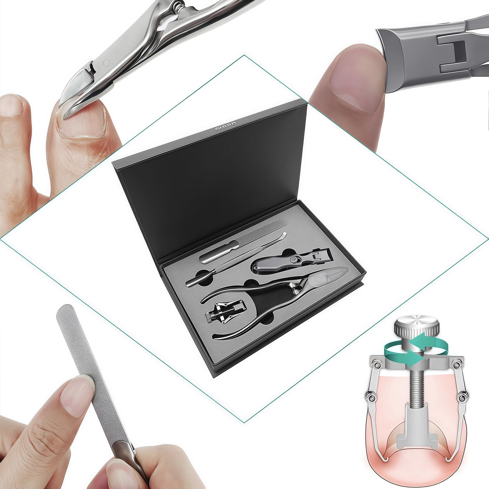 Grand coupe-ongles pour ongles épais/incarnés 5 pièces en 1 Pince longue poignée Verrouillage automatique Outil de pédicure Podologue pour adultes seniors (JCDKL5P)