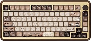 Akko MU02 Gaming Keyboard with Walnut Wooden Gold Aluminum Case RGB 2.4G Wireless/Bluetooth/Wired Hot-Swappable Keyboard with PBT Dye-Sub Keycaps (Mountain Seclusion-Gold Case, Rosewood Switch)