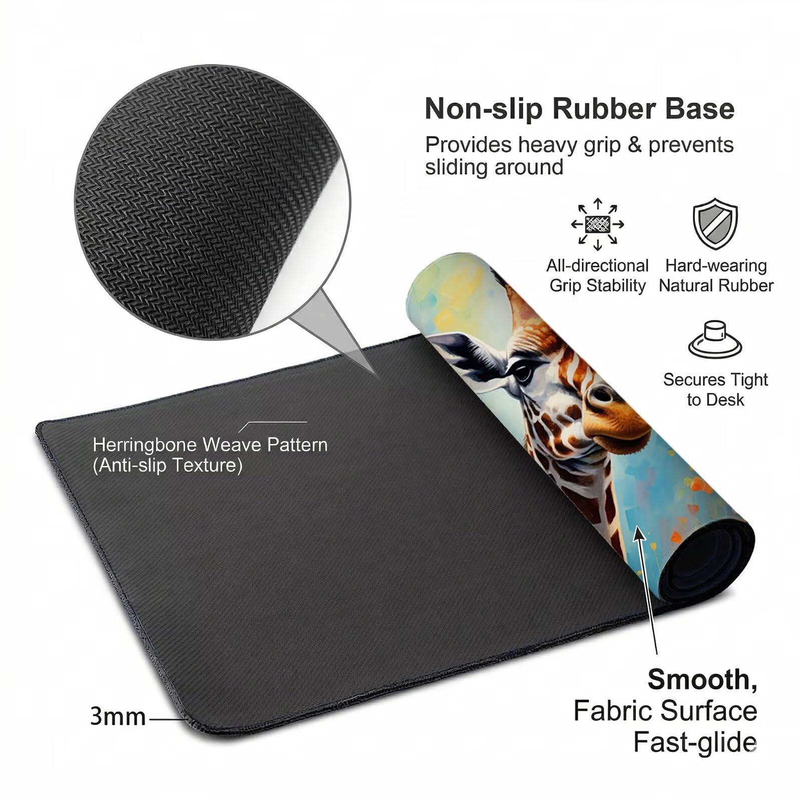 Alfombrilla Ratón XXL 1200 x 600 x 3 mm, Alfombrilla Escritorio, Jirafa Grande Protector de Mesa con Base de Goma Antideslizante y Bordes Cosidos, Impermeable, para Oficina, PC, Gaming (Flor) L-x8748