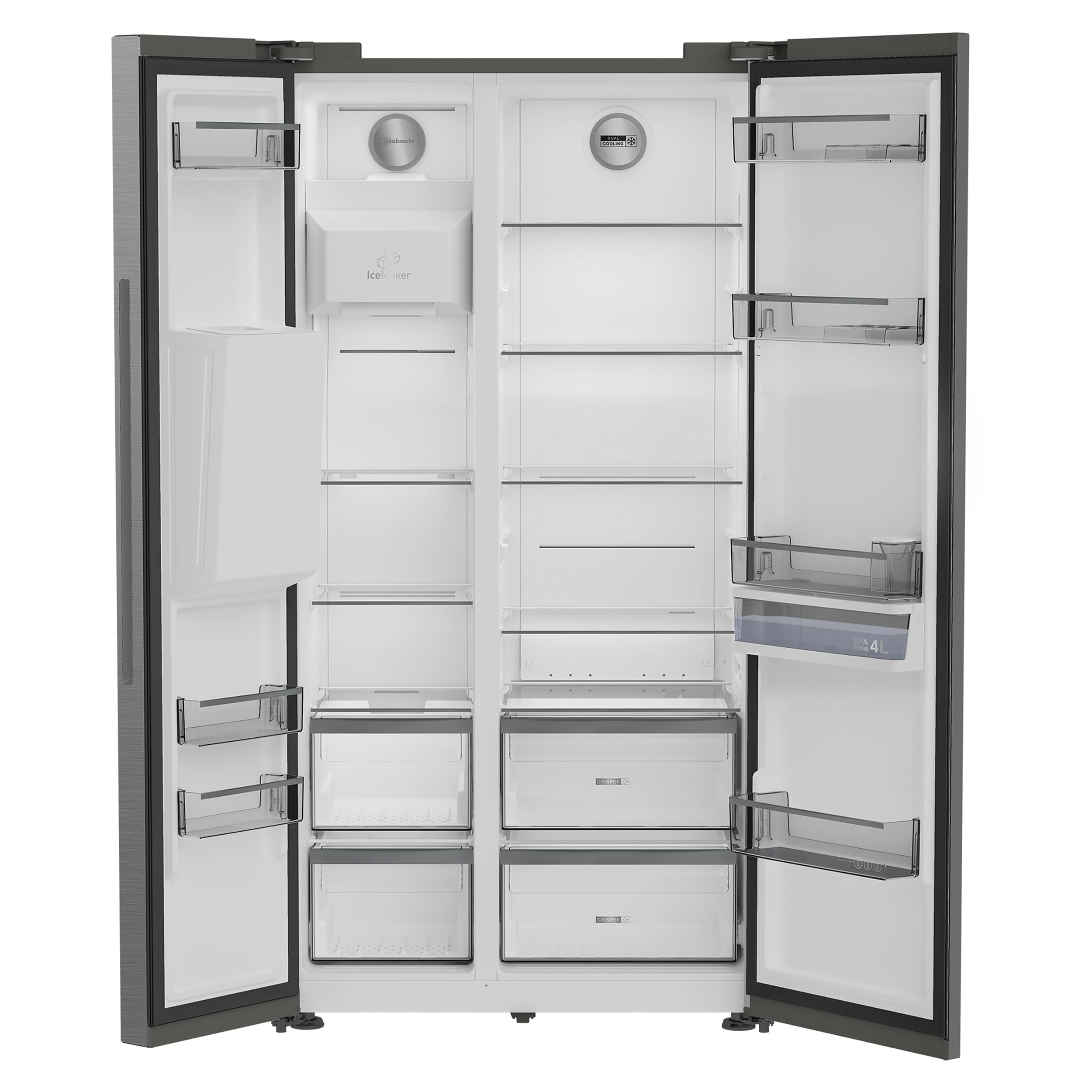 Bauknecht SBS IW E90 Pearl Side by Side Kühl-Gefrierkombination/ 25 Jahre nachgewiesene Zuverlassigkeit und Lebensdauer-Inverter Kompressor/Wasser- und Eiswürfelspender/Dual Cool Total NoFrost