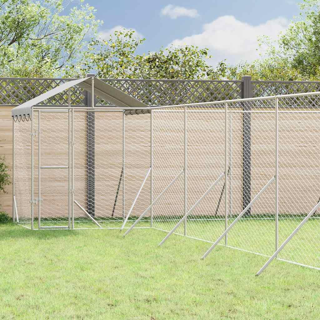 Zewnętrzna buda dla psów z dachem, 12 x 12 x 2,5 m, stal ocynkowana, dla szczeniaków, zwierząt domowych, bezpieczny kojec