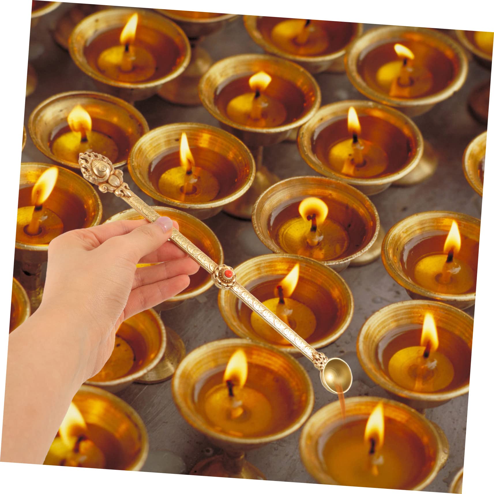 PRETYZOOM Handgefertigter Hawan Löffel aus Messing Tibetischer Löffel mit Langem Stiel zum Ausgießen von Ghee bei Ritualen