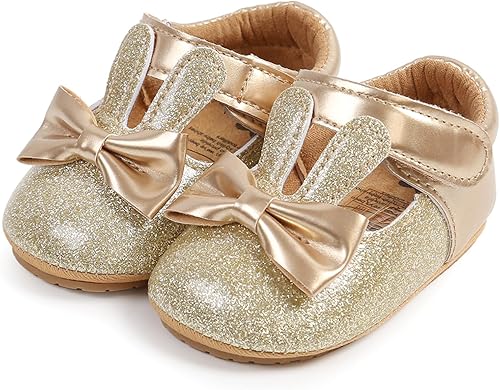 Vista 6 de myppgg Zapatos planos Mary Jane para bebé niña, con lazo brillante, vestido de princesa, zapatos de cuna antideslizantes para niños pequeños que
