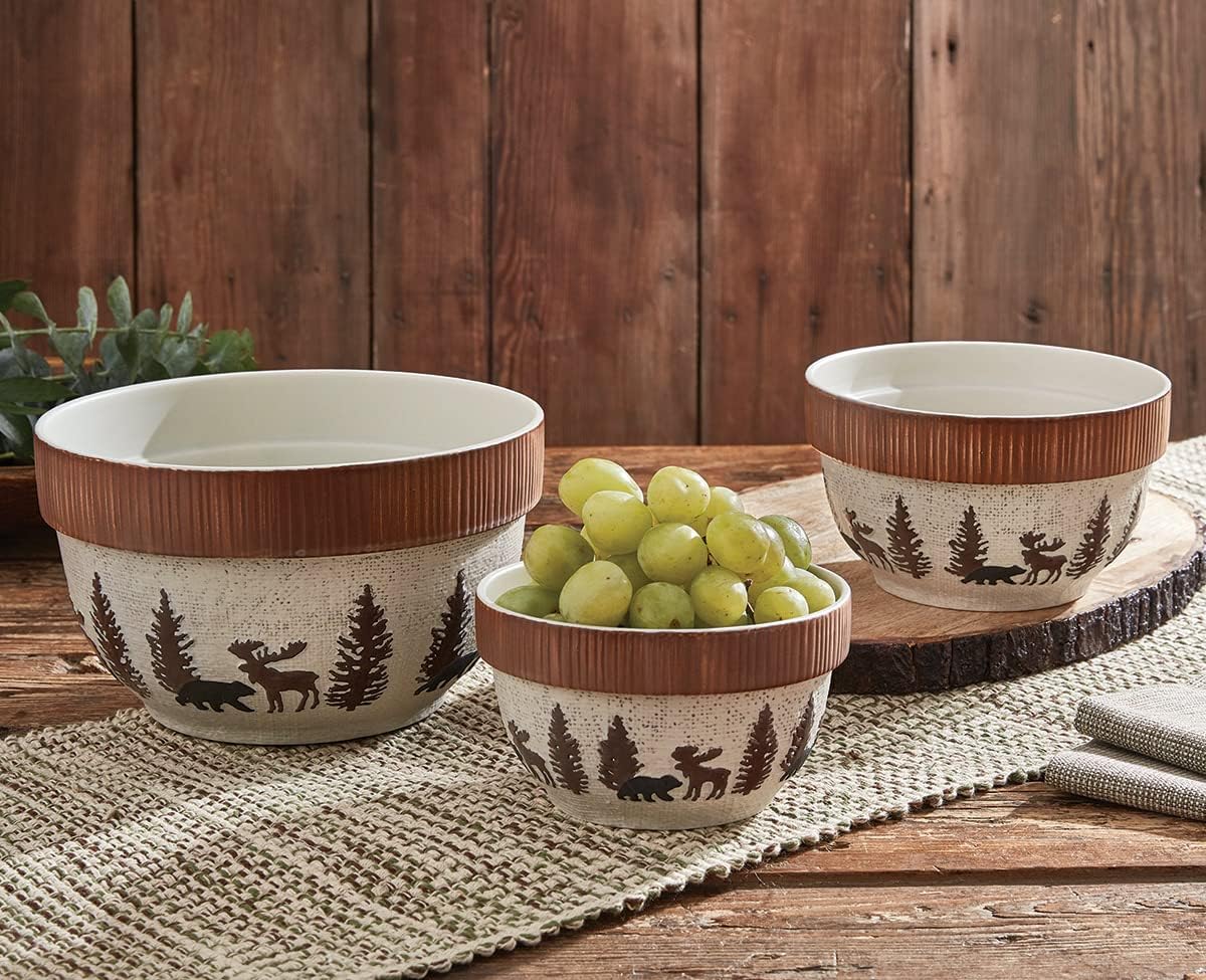 BLACK FOREST DECOR Woodland Moose & Bear Mixing Bowls - Set of 3, Ceramic, 9" Dia. x 5 1/2" H